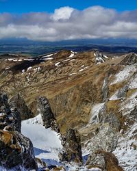 Scenic view of snowcapped mountains against sky