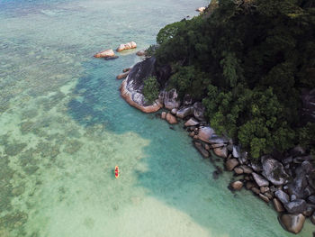 High angle view of person swimming in sea