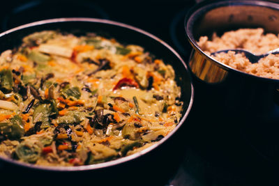 Close-up of food in containers on table