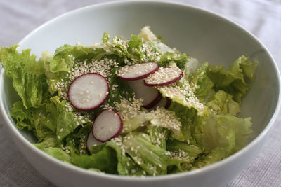 High angle view of meal served in bowl