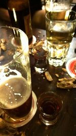 Close-up of beer glass on table