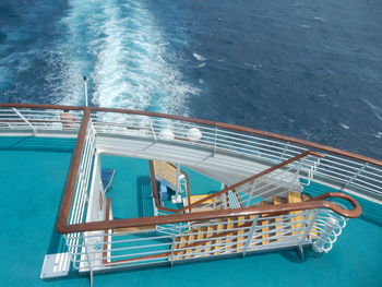 High angle view of boat staircase
