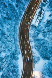 High angle view of road in winter