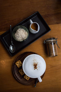 High angle view of coffee on table