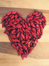 High angle view of red heart shape on table