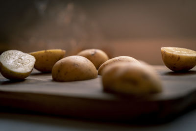 Close-up of fruits in plate on table