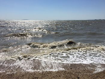 Scenic view of sea against clear sky