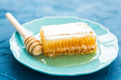 Close-up of cake in plate on table