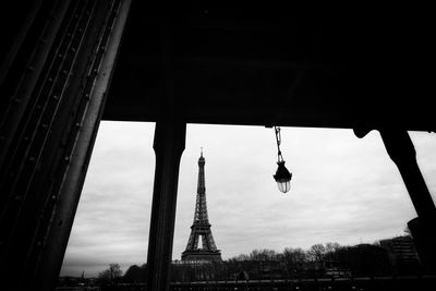 Low angle view of eiffel tower against sky