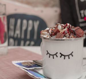 Close-up of ice cream on table