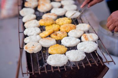 High angle view of person preparing food