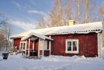 House on snow covered landscape