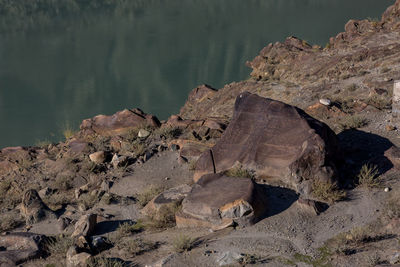 Rock formations on shore