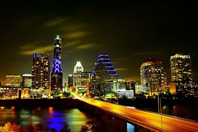 City lit up at night