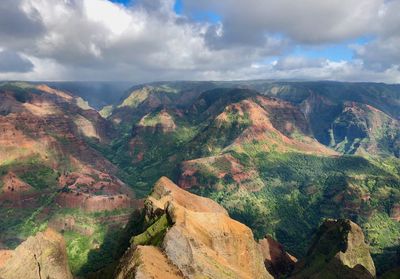 Scenic view of mountains against cloudy sky