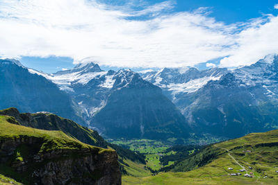 Scenic view of snowcapped mountains against sky