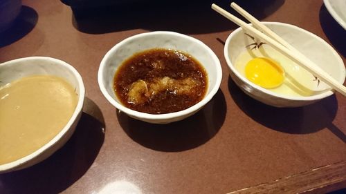 High angle view of food on table