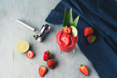 High angle view of fruits on table