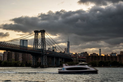 View of bridge over river against cloudy sky