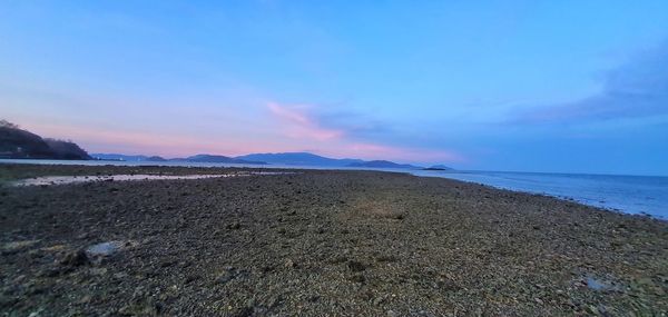 Scenic view of beach against sky during sunset