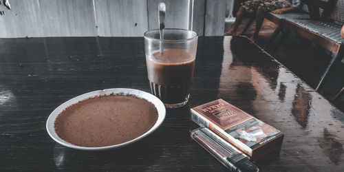 High angle view of coffee on table