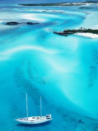 High angle view of sailboat in sea