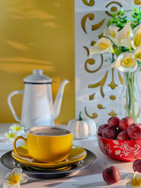 Tea cup on table