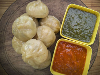 High angle view of eggs in container on table