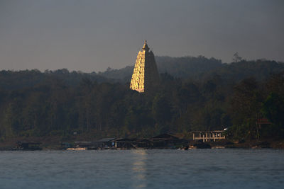 Bodhgaya golden pagoda, sangklaburi, kanchanaburi, thailand. buddha attained enlightenment.