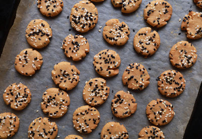 High angle view of cookies