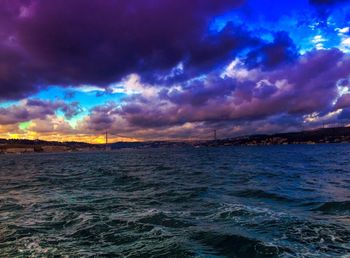 Scenic view of sea against cloudy sky