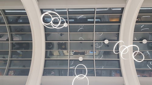 Close-up of modern glass window of building