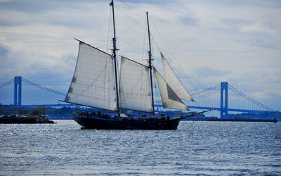 Sailboat sailing in sea