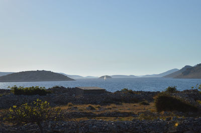 Scenic view of sea against clear sky