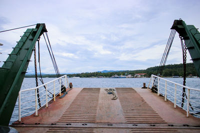 Ramp on boat in sea against sky