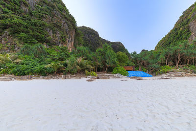 Scenic view of beach against clear sky