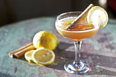 Close-up of drink in glass on table