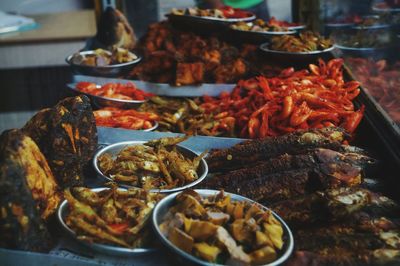 Close-up of various food for sale