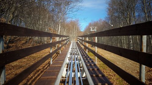 Footbridge over trees against sky