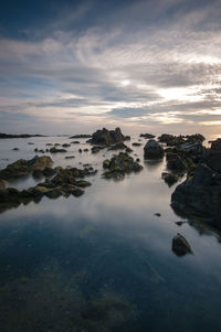 Scenic view of sea against sky at sunset