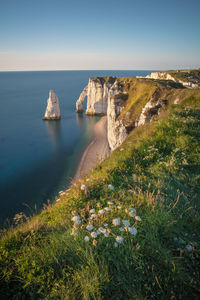 Scenic view of sea against clear sky