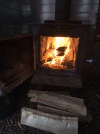 Close-up of bonfire at home