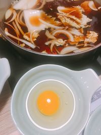 High angle view of noodles in bowl