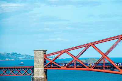 View of suspension bridge against cloudy sky