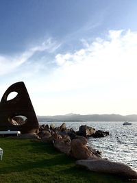 Scenic view of sea against cloudy sky