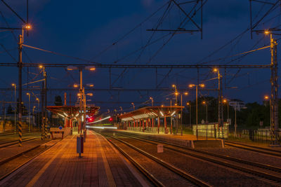 Railroad tracks at night