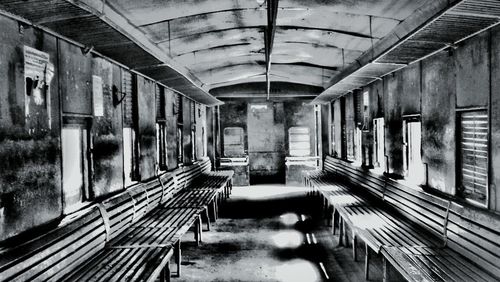 Interior of illuminated railroad station