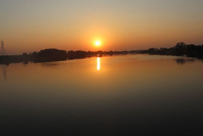 Scenic view of lake against sky during sunset