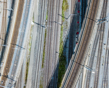 High angle view of railroad tracks in city