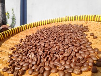 High angle view of coffee beans on table